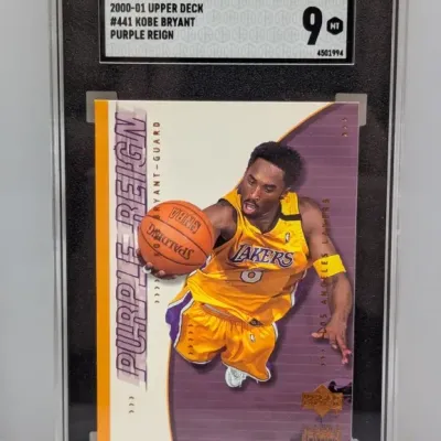 SGC 9 Mint graded 2000-01 Upper Deck Kobe Bryant 'Purple Reign' basketball card #441.