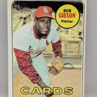 1969 Topps Bob Gibson #200 baseball card featuring the St. Louis Cardinals pitcher.