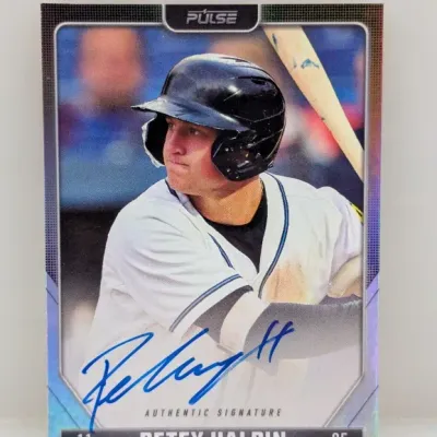 Panini Pulse Petey Halpin autographed baseball trading card featuring an authentic signature in blue ink.