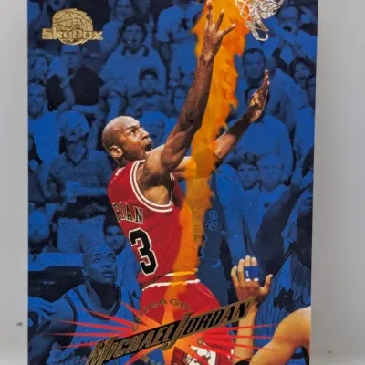 1993-94 SkyBox Premium Michael Jordan basketball trading card #23, featuring dynamic flame graphics and gold foil accents.