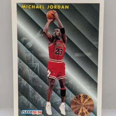 1993-94 Fleer Michael Jordan 'League Leader' basketball card #224, featuring Jordan in his Chicago Bulls uniform.