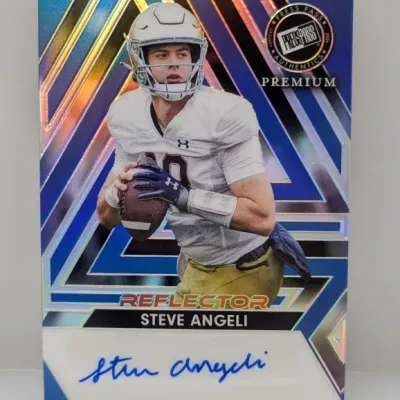2024 Press Pass Premium Reflector autographed trading card featuring Notre Dame quarterback Steve Angeli. The card is in excellent...