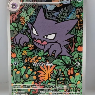 Pokémon Haunter full art promo card MEP EN 027 illustrated by Arai Kiriko, appearing in excellent condition.