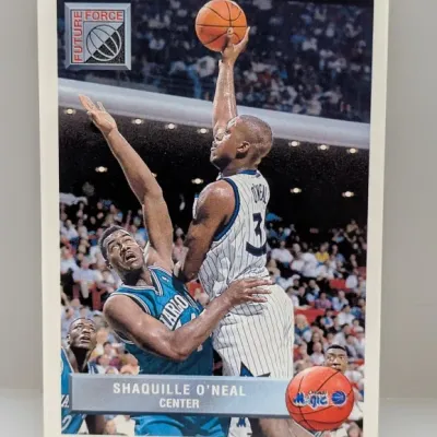 1992-93 Classic Future Force Shaquille O'Neal rookie basketball card featuring him in his Orlando Magic uniform.