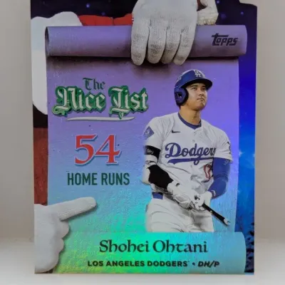 Topps Shohei Ohtani 'The Nice List' die-cut insert baseball card, celebrating his 54 home runs with the Los Angeles Dodgers.