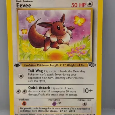 1st Edition Eevee #51/64 Pokémon trading card from the 1999 Jungle set.