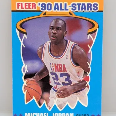 1990 Fleer All-Stars Michael Jordan basketball card, card #5, featuring a basketball net frame design.