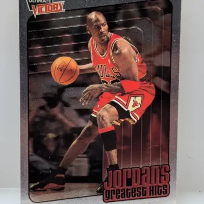 1999-00 Upper Deck Ultimate Victory 'Jordan's Greatest Hits' Michael Jordan basketball trading card in excellent condition.
