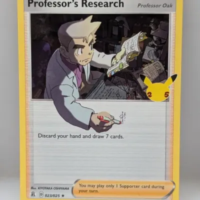 2021 Pokémon Celebrations 25th Anniversary Professor's Research Professor Oak trading card, number 023/025.