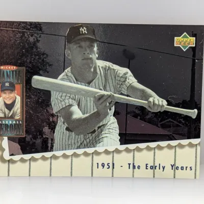 Upper Deck Mickey Mantle Baseball Heroes trading card, '1951 - The Early Years,' in good condition.