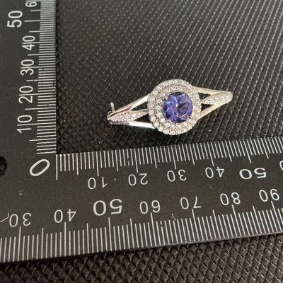 Silver-Tone Purple Gemstone Double Halo Brooch Pin