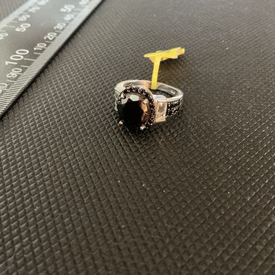 Sterling Silver Black Gemstone Halo Statement Ring Size 925 Stamped