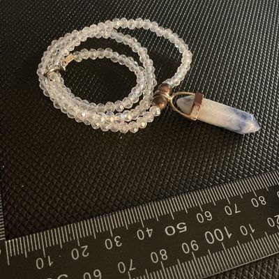 Clear Faceted Glass Bead Necklace with Natural Stone Point Pendant