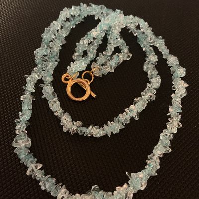 Double Strand Light Blue Gemstone Chip Necklace with Gold-Tone Toggle Clasp
