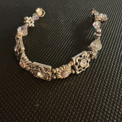 Silver-Tone Beaded Charm Bracelet with Crystal Accents
