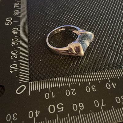 Silver-Tone Ring with Emerald-Cut Light Blue Stone