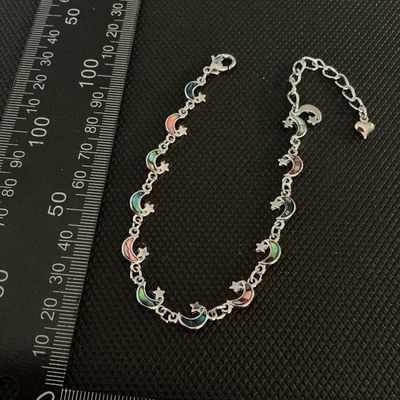 Silver-Tone Crescent Moon and Star Inlay Bracelet