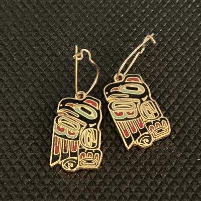Pacific Northwest Coast Indigenous Style Enamel Eagle Dangle Earrings
