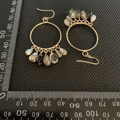 Pair of Gold-Tone Hoop Earrings with Faceted Stone Dangles