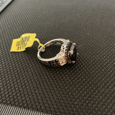 Sterling Silver Black Gemstone Halo Statement Ring Size 925 Stamped