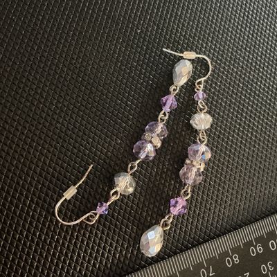Purple and Clear Beaded Dangle Earrings