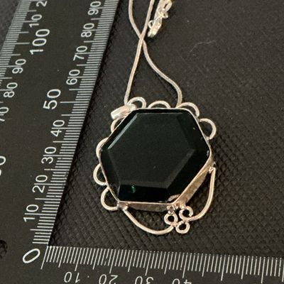 Sterling Silver Hexagonal Dark Green Gemstone Pendant Necklace