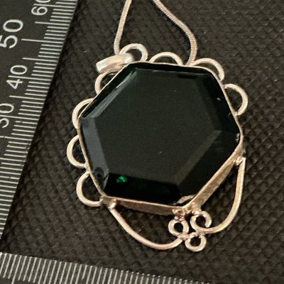 Sterling Silver Hexagonal Dark Green Gemstone Pendant Necklace