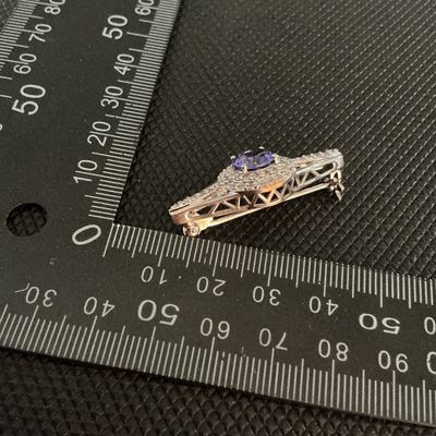 Silver-Tone Purple Gemstone Double Halo Brooch Pin