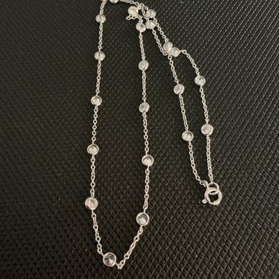 Sterling Silver 925 Bezel-Set CZ Station Chain Necklace 24 Inch