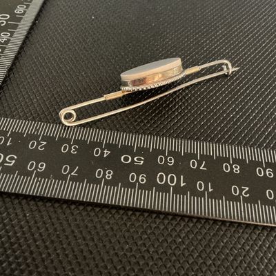 Vintage Oval Agate or Chalcedony Safety Pin Style Brooch / Bar Pin