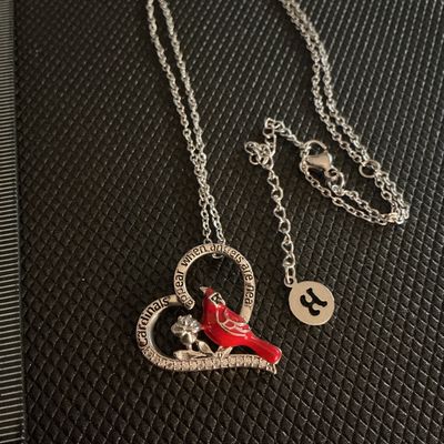 Silver-Tone Cardinal Heart Pendant Necklace with Inscription