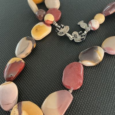 Sterling Silver & Polished Mookaite Jasper Stone Bead Necklace
