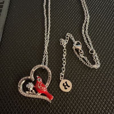 Silver-Tone Cardinal Heart Pendant Necklace with Inscription