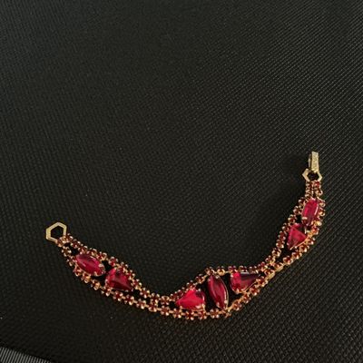Vintage Red Rhinestone & Glass Cabochon Gold-Tone Bracelet