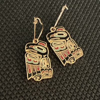 Pacific Northwest Coast Indigenous Style Enamel Eagle Dangle Earrings