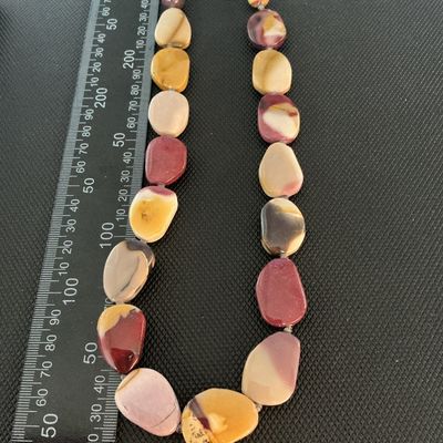 Sterling Silver & Polished Mookaite Jasper Stone Bead Necklace