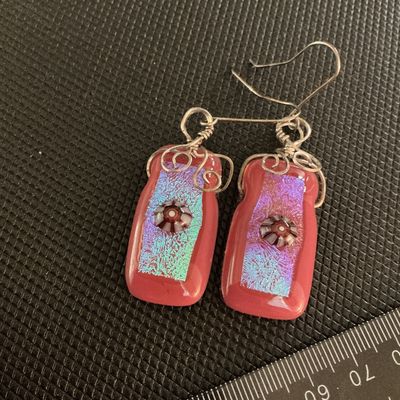 Artisan Fused Dichroic Glass Wire-Wrapped Dangle Earrings