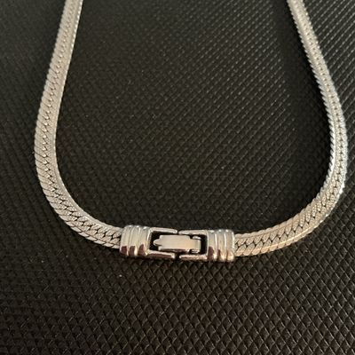 Vintage Monet Silver-Tone Flat Herringbone Chain Necklace