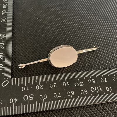 Vintage Oval Agate or Chalcedony Safety Pin Style Brooch / Bar Pin