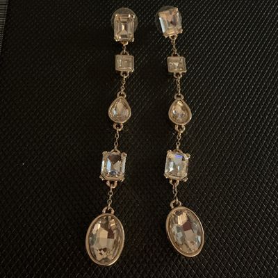 Clear Rhinestone Long Linear Dangle Earrings