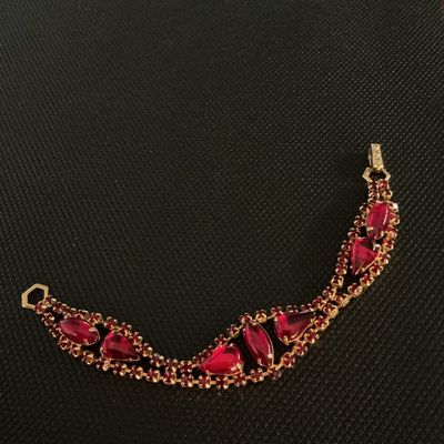 Vintage Red Rhinestone & Glass Cabochon Gold-Tone Bracelet