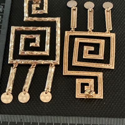 Gold-Tone Hammered Geometric Greek Key Dangle Pierced Earrings
