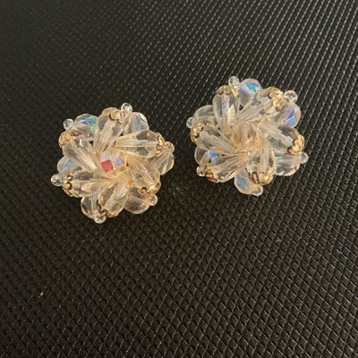 Vintage Crystal Bead Cluster Clip-On Earrings