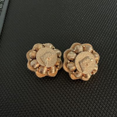 Vintage Gold Tone Floral Coin Motif Clip-On Earrings