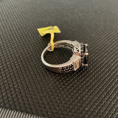 Sterling Silver Black Gemstone Halo Statement Ring Size 925 Stamped