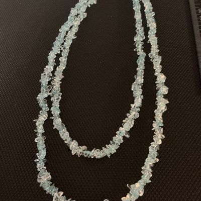 Double Strand Light Blue Gemstone Chip Necklace with Gold-Tone Toggle Clasp