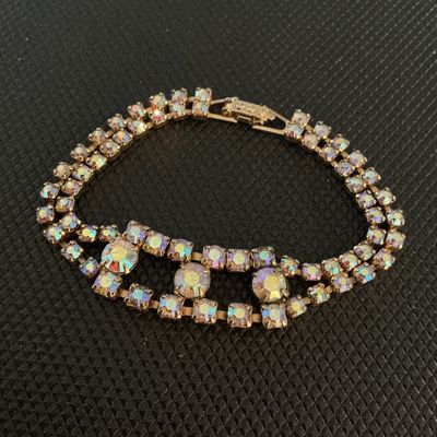 Vintage Aurora Borealis Rhinestone Double Strand Bracelet