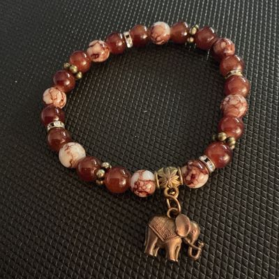 Beaded Stretch Bracelet with Brass Elephant Charm