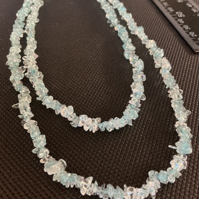 Double Strand Light Blue Gemstone Chip Necklace with Gold-Tone Toggle Clasp
