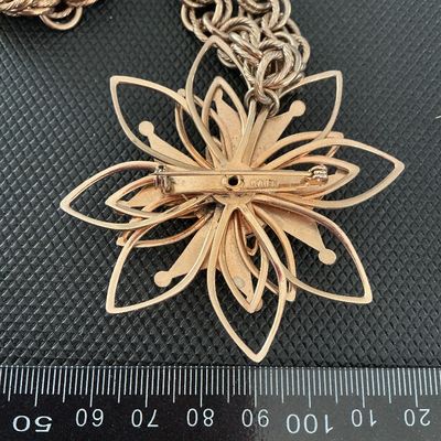 Vintage Gold Tone & Blue Enamel Star Pendant Brooch Necklace signed Reinad